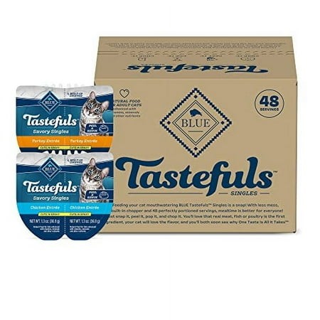 Blue Buffalo Tastefuls Savory SBF3 Singles Natural Wet Cat Food Cuts in Gravy  Chicken and Turkey Variety Pack  2.6-oz. Trays  24-Count