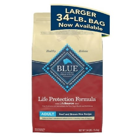 Blue Buffalo 804084 Adult Dry Dog Food  Beef & Brown Rice Recipe - 34 Lbs