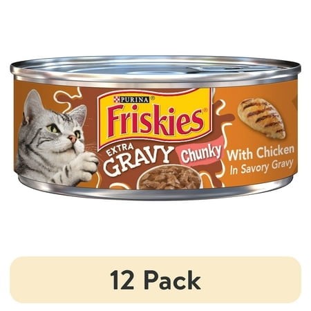 (12 Pack) Purina Friskies Extra Chunky Gravy  Soft Chicken  Wet Cat Food  5.5 Oz Cans