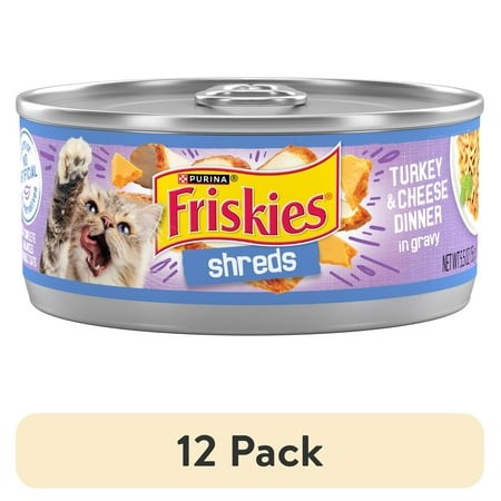 (12 Pack) Purina Friskies Shreds  Turkey and Cheese Dinner in Gravy  Wet Cat Food  5.5 Oz Can