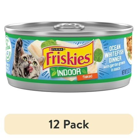 (12 Pack) Purina Friskies Indoor  Flaked Ocean Whitefish Dinner  Wet Cat Food  5.5 Oz Can