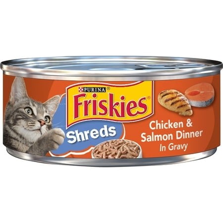 (12 Pack) Purina Friskies Shreds  Chicken and Salmon Dinner in Gravy  Wet Cat Food  5.5 Oz Can