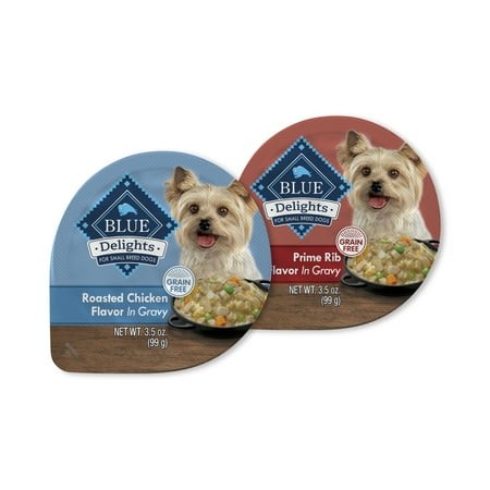 Blue Buffalo Delights Natural Adult Small Breed Wet Dog Food Cups  Pate Style  Chicken and Prime Rib 3.5-oz (12 Pack- 6 of Each Flavor)
