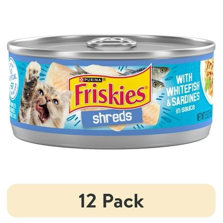 (12 Pack) Purina Friskies Shreds  Whitefish and Sardines in Sauce  Wet Cat Food  5.5 Oz Can