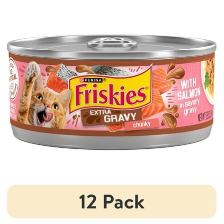 (12 Pack) Purina Friskies Extra Gravy Chunky  Soft Salmon  Wet Cat Food  5.5 Oz Can