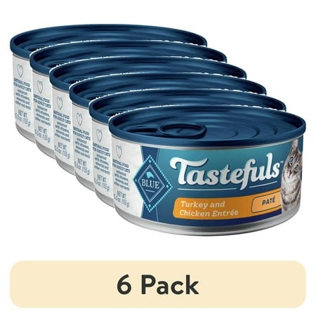 (6 Pack) Blue Buffalo Tastefuls Wet Cat Food Paté  Turkey and Chicken  5.5-oz. Can
