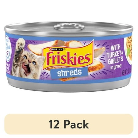 (12 Pack) Purina Friskies Shreds Gravy  Soft Turkey and Giblets  Wet Cat Food  5.5 Oz Cans