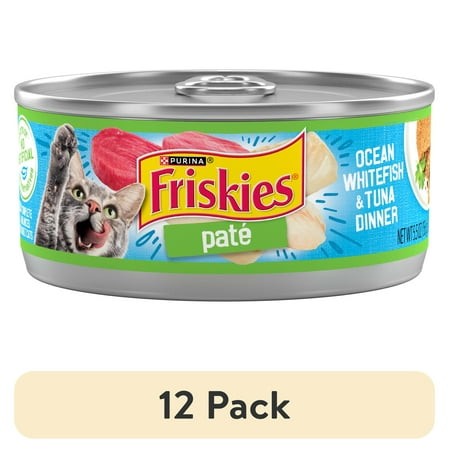 (12 Pack) Purina Friskies Pate  Ocean Whitefish and Tuna Dinner  Wet Cat Food  5.5 Oz. Can