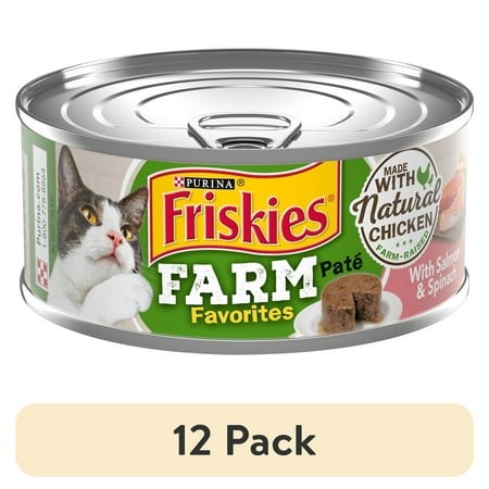 (12 Pack) Purina Friskies Farm Favorites Pate  Chicken and Salmon  Wet Cat Food  5.5 Oz Can