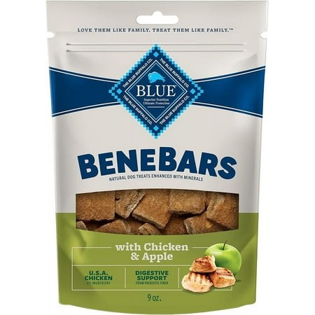 Blue Buffalo BeneBars Digestive Support Dog Treats with Prebiotic Fiber  Made with Natural Ingredients  USA Chicken & Apple  9-oz. Bag