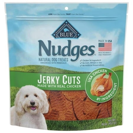 Blue Buffalo Nudges Jerky OIF8 Bites Dog Treats  Made in the USA with Natural Ingredients  Bite-Sized Pieces  Chicken  16-oz. Bag