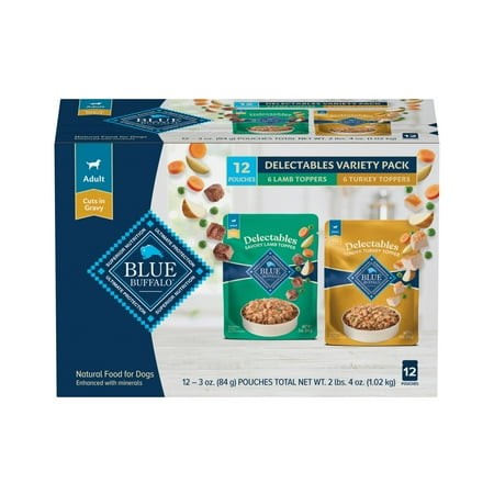 Blue Buffalo Delectables Natural YPF5 Wet Dog Food Topper Variety Pack  Lamb & Turkey Dinner 3-oz (12 Pack - 6 of Each Flavor)