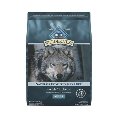 Blue Buffalo Wilderness Natural High-Protein Dry Food for Adult Dogs  Chicken Recipe  13 Lb. Bag