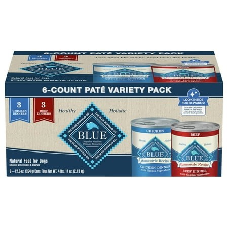 Blue Buffalo Homestyle Recipe OIF8 Natural Adult Wet Dog Food Variety Pack  Chicken & Beef 12.5 Oz Cans (6 Count- 3 of Each Flavor)