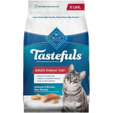 Blue Buffalo Tastefuls Natural Dry Food for Adult Indoor Cats  Salmon & Brown Rice Recipe  5-lb. Bag