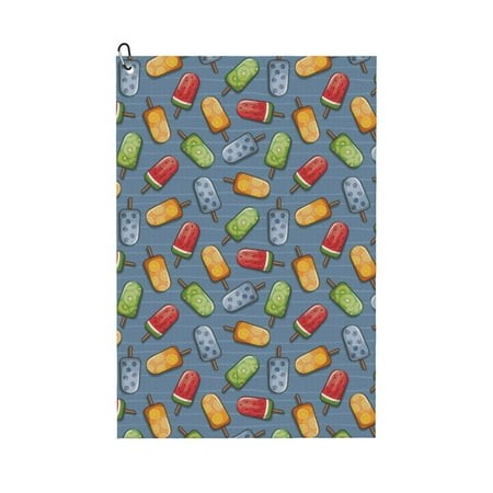 Lsque Fruit Ice Cream Premium Golf Towel - Ultra Absorbent and Quick Drying Microfiber Towel with Carabiner - Gift for Men -24  X 16