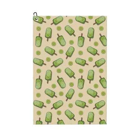 Lsque Kiwi Ice Cream Premium Golf Towel - Ultra Absorbent and Quick Drying Microfiber Towel with Carabiner - Gift for Men -24  X 16