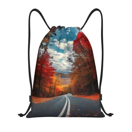Drawstring Backpack - Serene Autumn Forest Path Gym Bag for Women Men Water Resistant Drawstring Bags Sackpack for Gym Shopping Sport Yoga