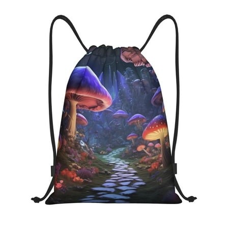 Daiia Jungle Path Glowing Mushrooms Pattern Drawstring Backpack  Gym Bag  Lightweight Backpack  Water-Resistant Bag Travel Sports Backpack  Fitness Ba