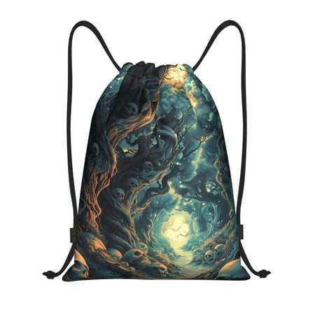 Daiia Enchanted Forest Skull Path Pattern Drawstring Backpack  Gym Bag  Lightweight Backpack  Water-Resistant Bag Travel Sports Backpack  Fitness Bag 