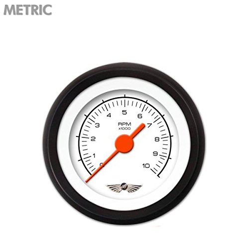 Aurora Instruments 6229 Competition White Tachometer Gauge with Emblem (Orange Vintage Needles, Black Trim Rings, Style Kit Installed)
