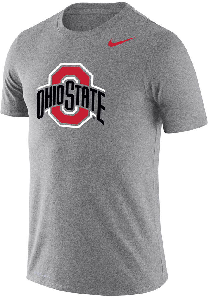 Nike Ohio State Buckeyes Grey Logo Short Sleeve T Shirt, Grey, 65% COTTON / 35% POLYESTER, Size M