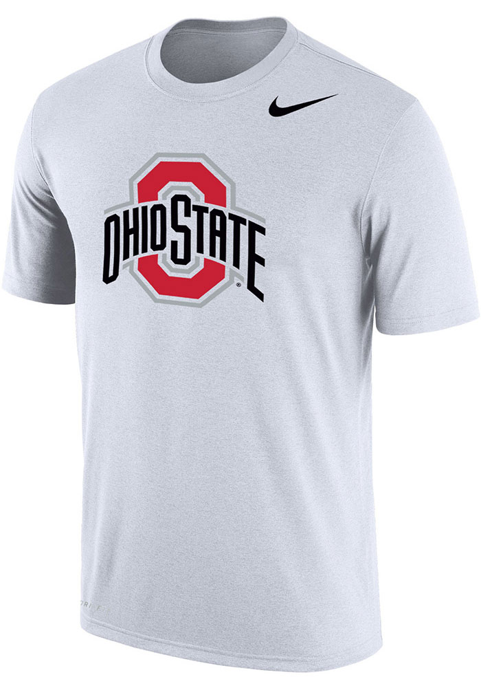 Nike Ohio State Buckeyes White Logo Short Sleeve T Shirt, White, 65% COTTON / 35% POLYESTER, Size S