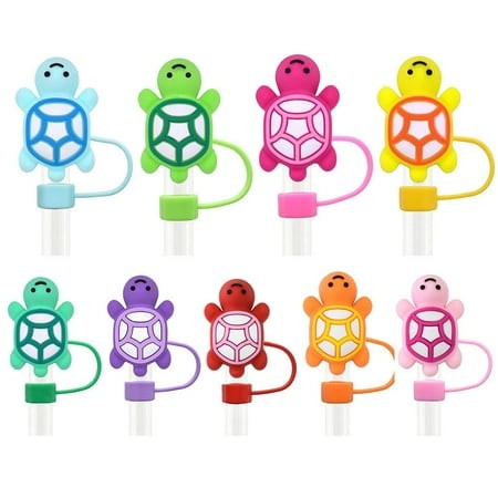 01+02+03+04+05+06+07+08+099pcs New Style Cartoon Turtle Straw Cap 10mm Universal Semi-stereoscopic Color Soft Glue Straw Cap Dustproof Straw Plug for 