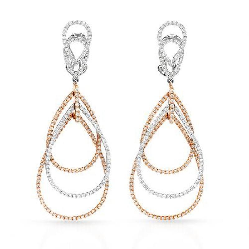 Harry Chad Enterprises 18988 4.64 CT Chandelier Style Two Tone Round Diamonds Womens Earring - 18K Gold
