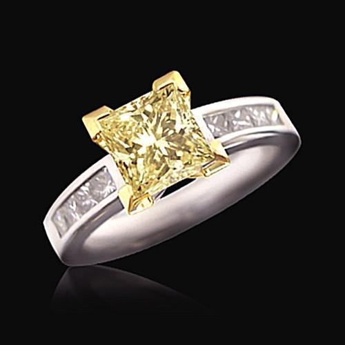 Harry Chad Enterprises 9657 2.25 CT Yellow Canary Princess Cut Halo Diamonds Gold Ring