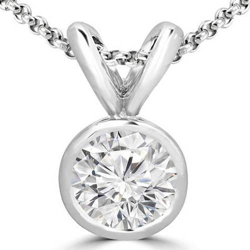 19743 1.5 CT Sparkling Round Cut Diamond White Gold 14K Pendant Necklace