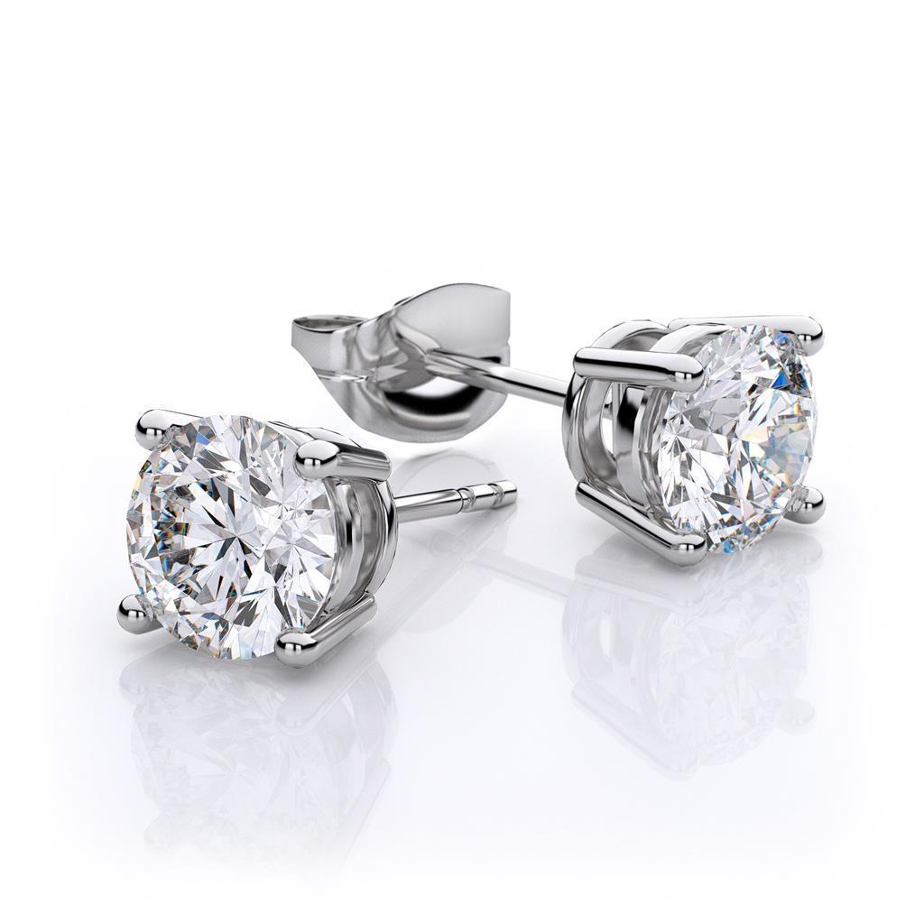 Harry Chad Enterprises 34312 2 CT Womens Round Cut Diamonds Studs Earrings - 14K White Gold