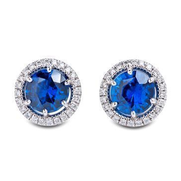 23191 5.20 CT 14K Ceylon Sapphire Round Cut Prong Set Studs Earrings
