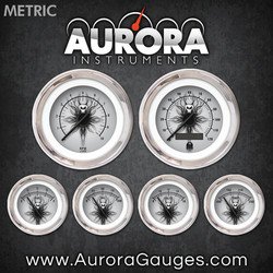Aurora Instruments 5674 Skull Series Metric 6-Gauge Set (Black Modern Needles, Chrome Trim Rings, Style Kit Installed)