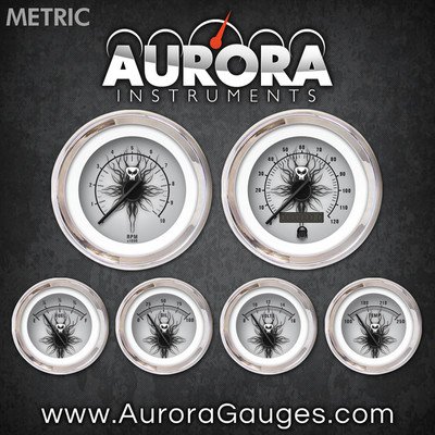 Aurora Instruments 5674 Skull Series Metric 6-Gauge Set (Black Modern Needles, Chrome Trim Rings, Style Kit Installed) thumbnail