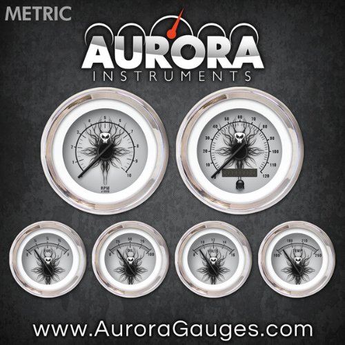 Aurora Instruments 5674 Skull Series Metric 6-Gauge Set (Black Modern Needles, Chrome Trim Rings, Style Kit Installed) thumbnail