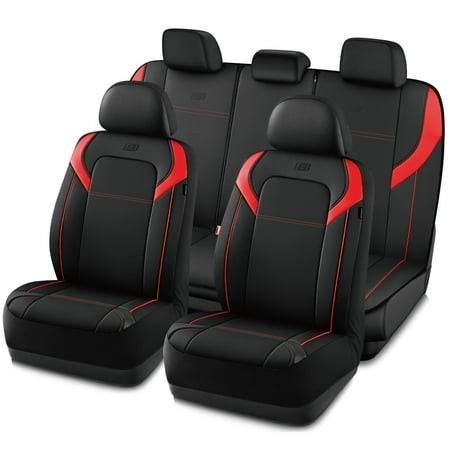 skechers premium leather car seat cover – full set  durable  breathable  universal fit for cars  suvs  and trucks - red