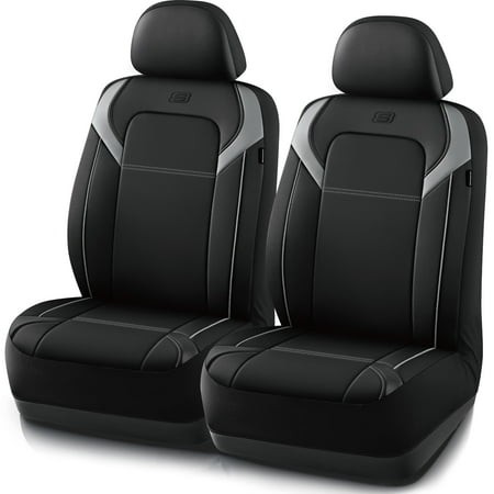 skechers premium leather car seat cover – front seat  durable  breathable  universal fit for cars  suvs  and trucks - gray