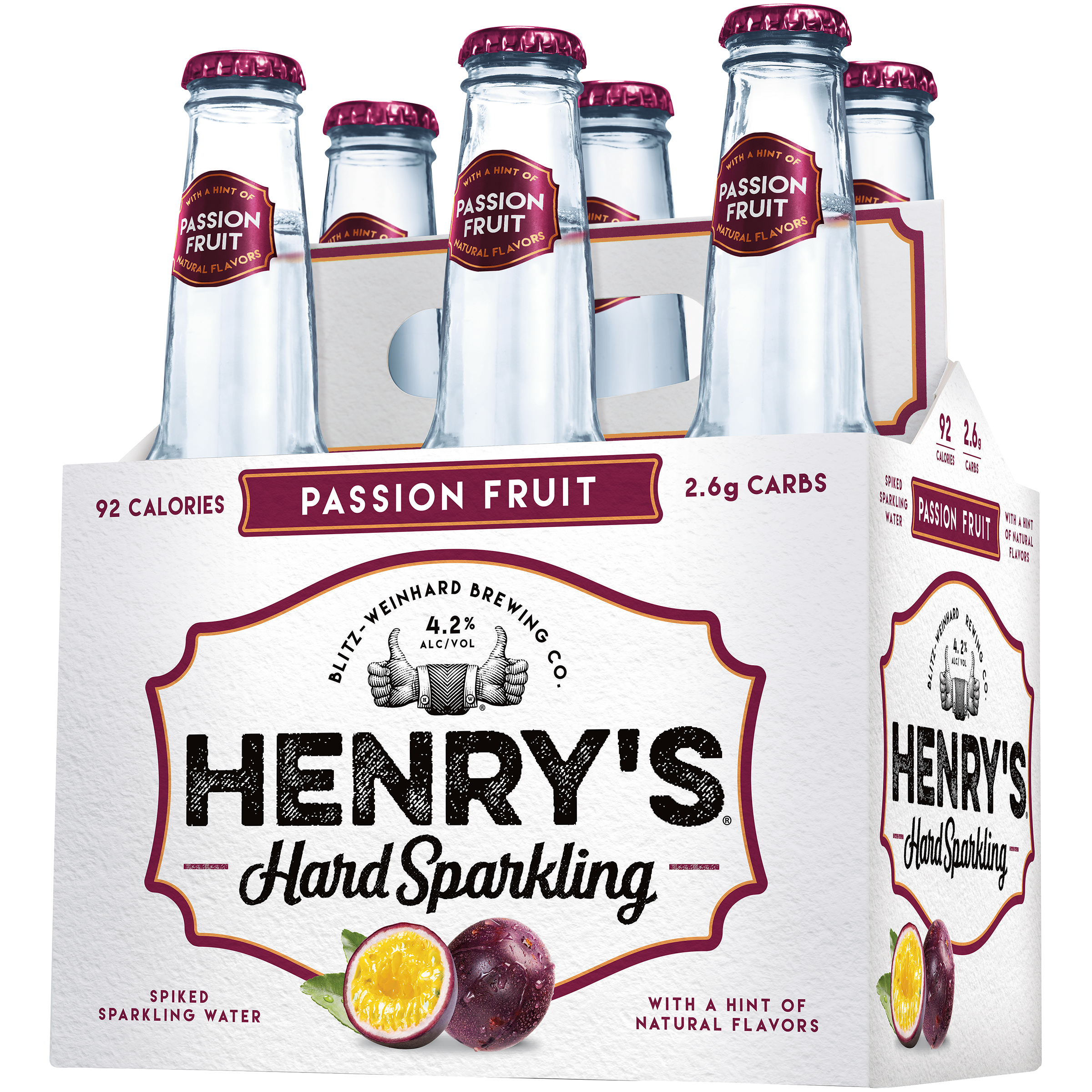 Henry's Hard Spiked Sparkling Water, Spiked Seltzer, Passion Fruit, 6 Pack, 12 Fl. Oz. Bottles, 4.2% ABV