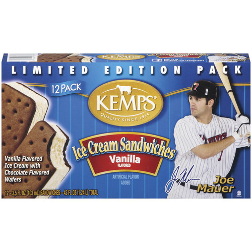 Kemps Joe Mauer Vanilla Ice Cream Sandwiches, 3.5 Oz, 12ct