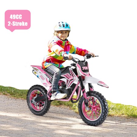Aqmeifen Kids 49cc Gas Dirt Bike  2-Stroke Ride-on Mini Motorcycle with Pull Start  Oil Mixed Required  Speed 30 Km/h (Pink)