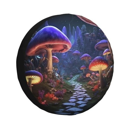 Susaid Jungle Path Glowing Mushrooms Print Water Proof Spare Tire Cover Wheel Tire Dust-proof Cover Fit Trailer  RV  SUV and Many Vehicle-16 Inch