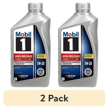 (2 Pack) Mobil 1 High Mileage Full Synthetic Motor Oil 5W-20  1 Quart
