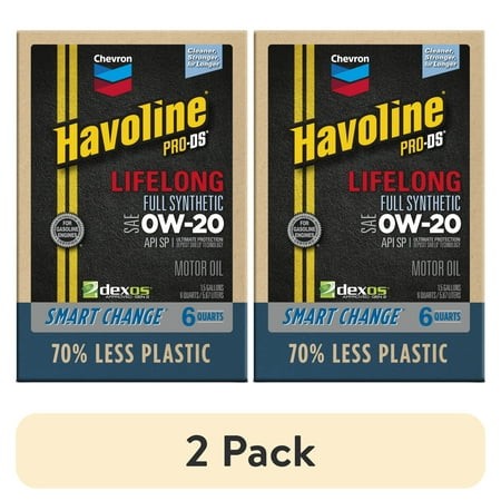 (2 Pack) Chevron Havoline Lifelong 0W-20 Full Synthetic Motor Oil  6 Quarts (Smart Change Box)