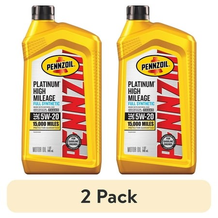 (2 Pack) Pennzoil Platinum High Mileage Full Synthetic 5W-20 Motor Oil  1 Quart