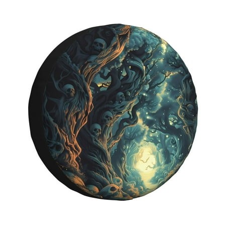 Susaid Enchanted Forest Skull Path Print Water Proof Spare Tire Cover Wheel Tire Dust-proof Cover Fit Trailer  RV  SUV and Many Vehicle-15 Inch