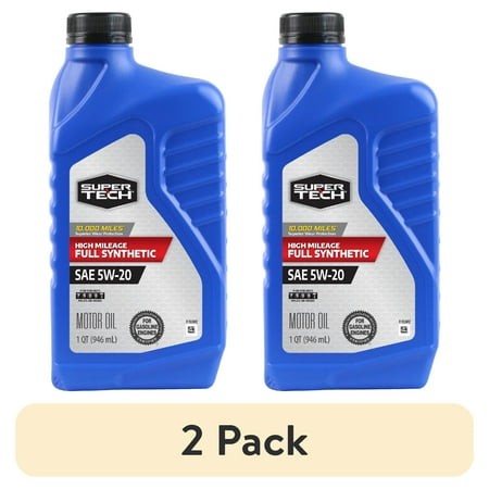 (2 Pack) Super Tech High Mileage Full Synthetic SAE 5W-20 Motor Oil  1 Quart