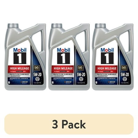 (3 Pack) Mobil 1 High Mileage Full Synthetic Motor Oil 5W-20  5 Quart