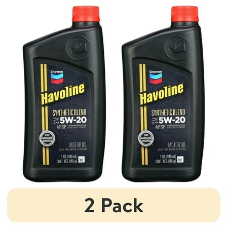 (2 Pack) Chevron Havoline Synthetic Blend Motor Oil 5W-20  1 Quart Bottle