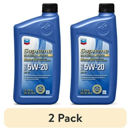 (2 Pack) Chevron Supreme Synthetic Blend Motor Oil 5W-20  1 Quart